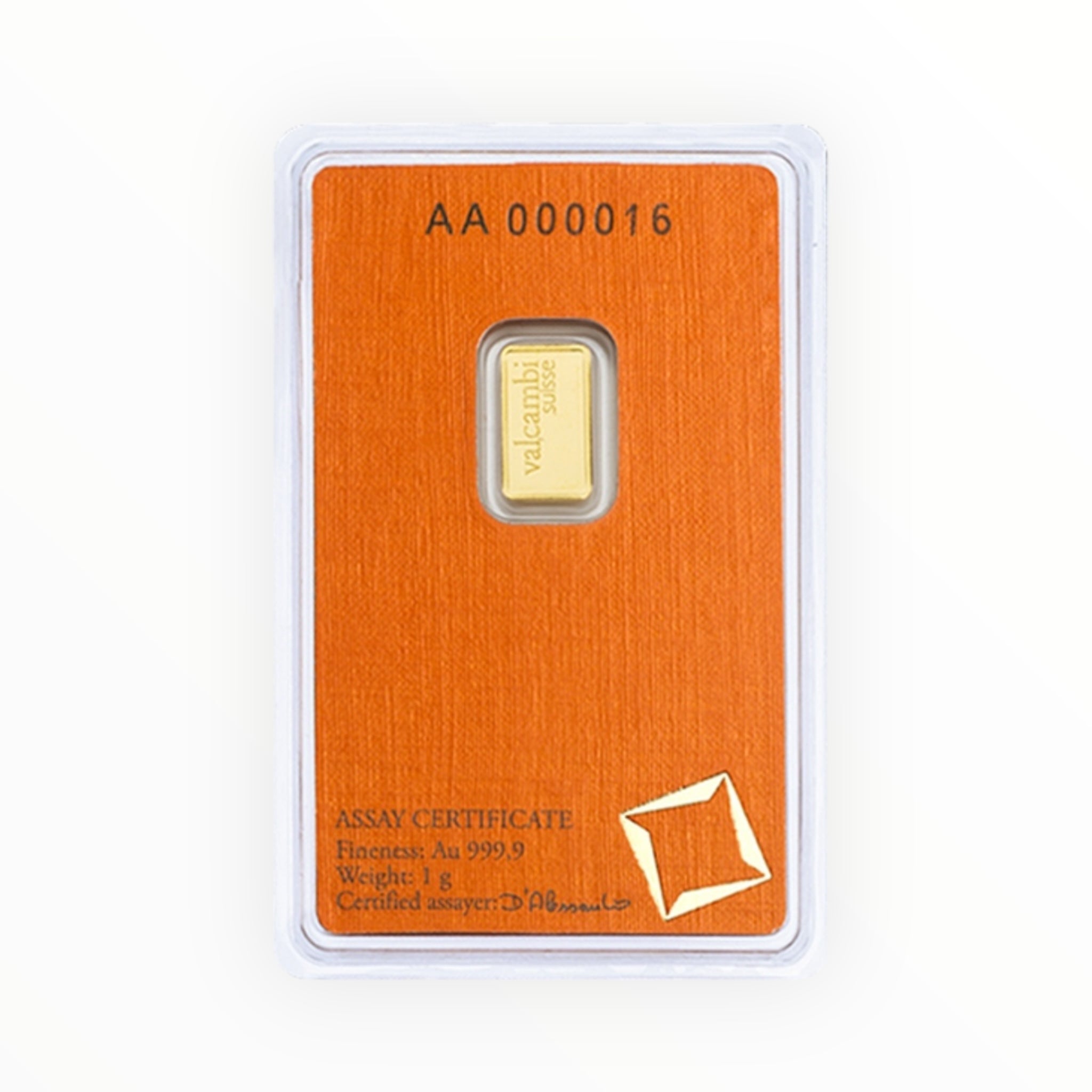 1 gram Gold Bar - Valcambi (In Assay)