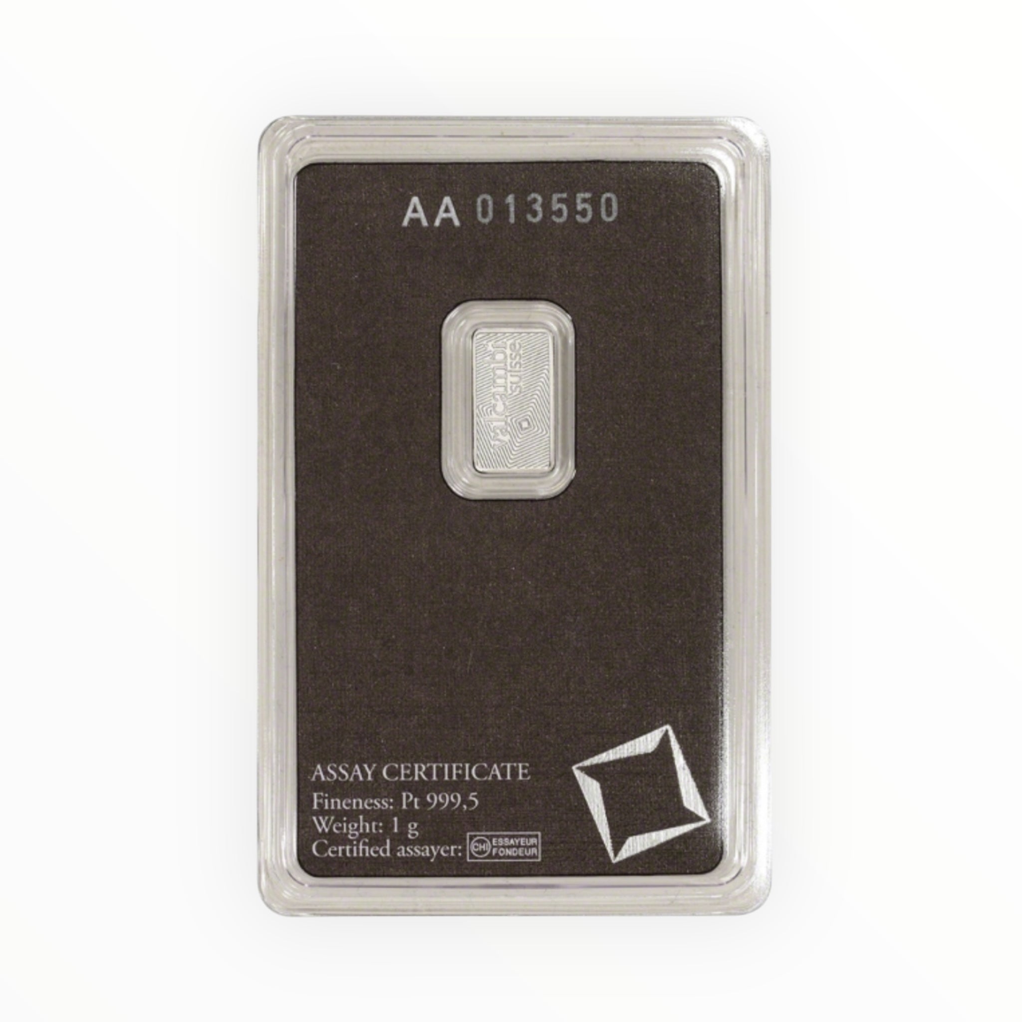 1 gram Platinum Bar - Valcambi (In Assay)