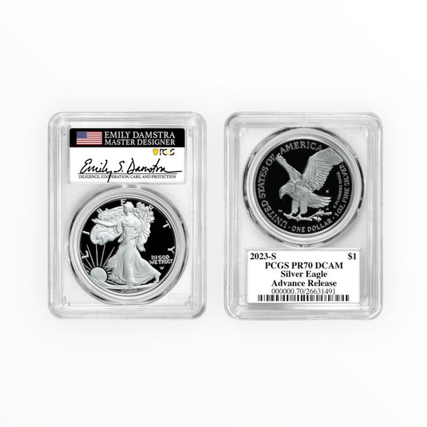 2023-S 1 oz Proof Silver American Eagle 2-Coin Set PR/PF70 PCGS/NGC (AR- Damstra/Gaudioso)