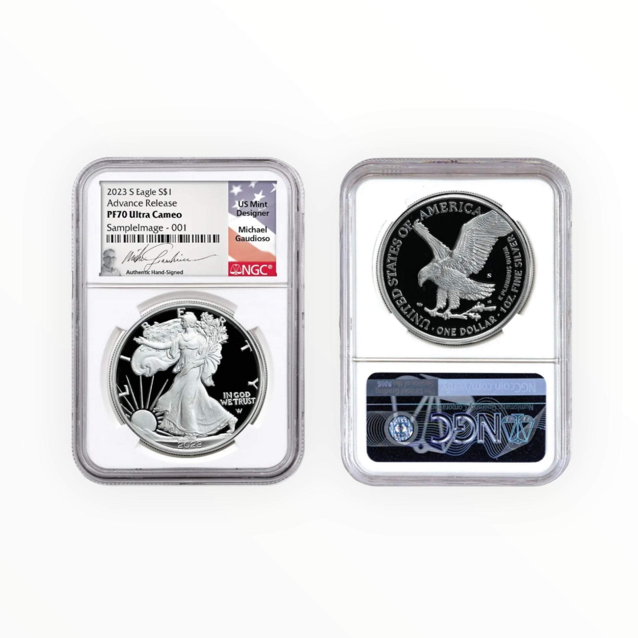 2023-S 1 oz Proof Silver American Eagle 2-Coin Set PR/PF70 PCGS/NGC (AR- Damstra/Gaudioso)