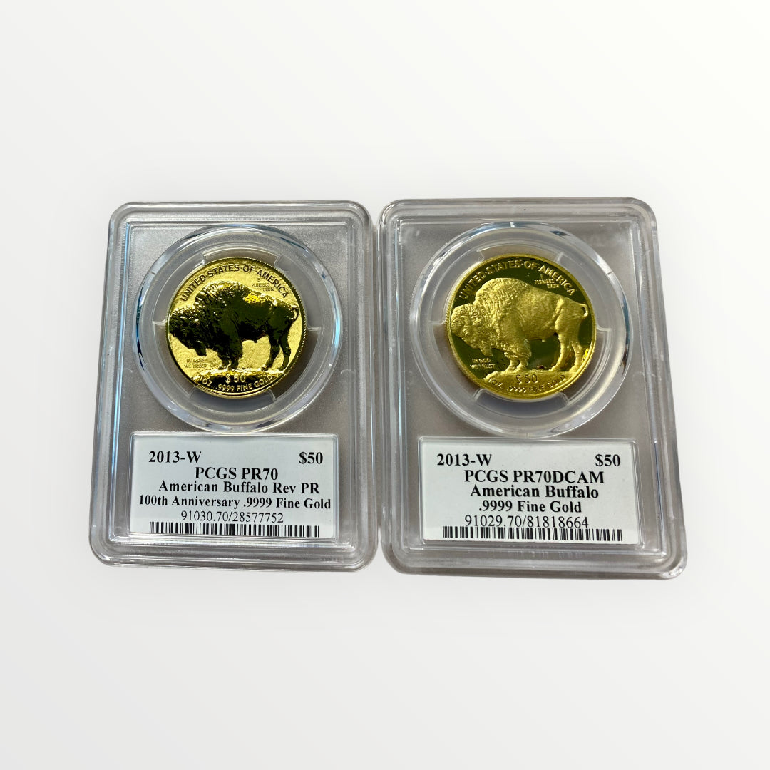 2013-W 2-coin 1 oz Gold Buffalo PR/RevPR-70 PCGS Fraser Label