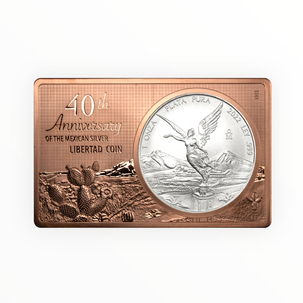 2022 Mexico Libertad 40th Anniversary 1 oz Silver & 2 oz Copper Coin Bar